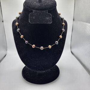 Stunning Freshwater Pearl Grey and Gold Knotted Floating Necklace 14K Gold Fille